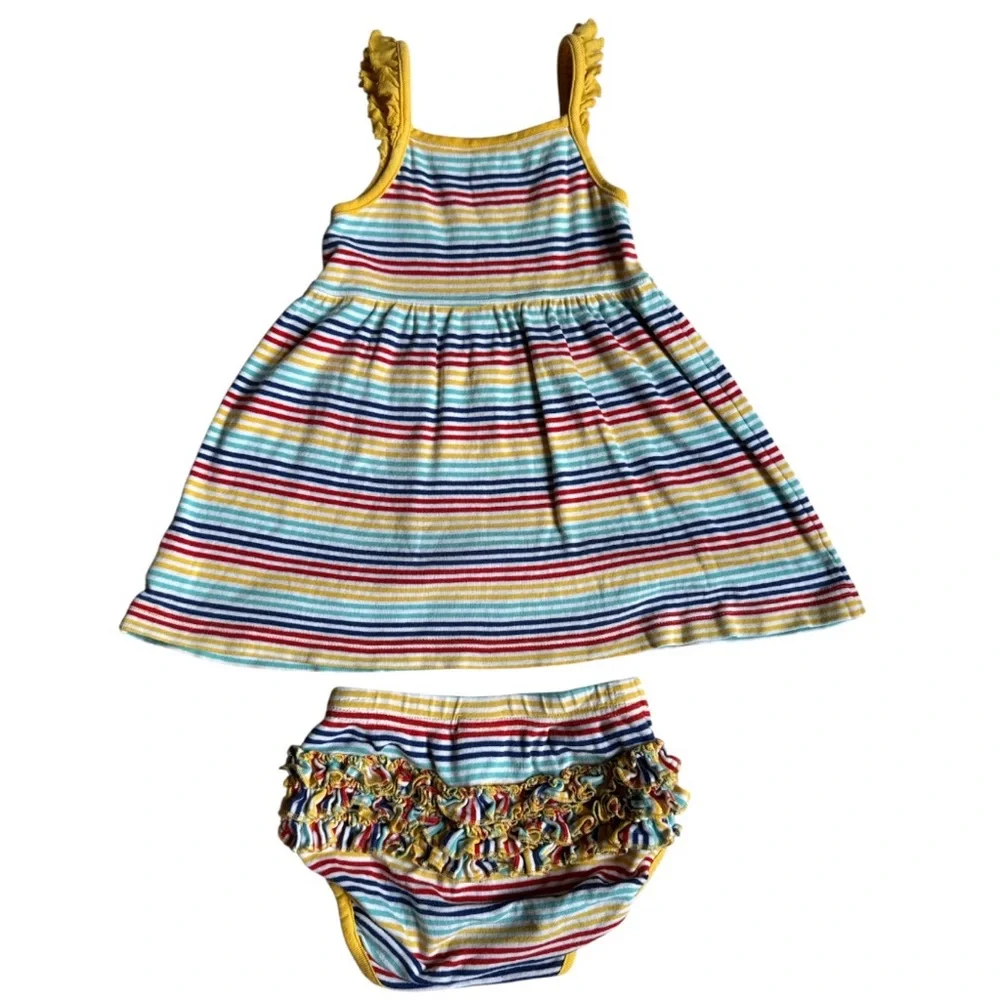 Hanna Andersson Multicolor Striped Dress and Diaper Cover Set Girls size 2